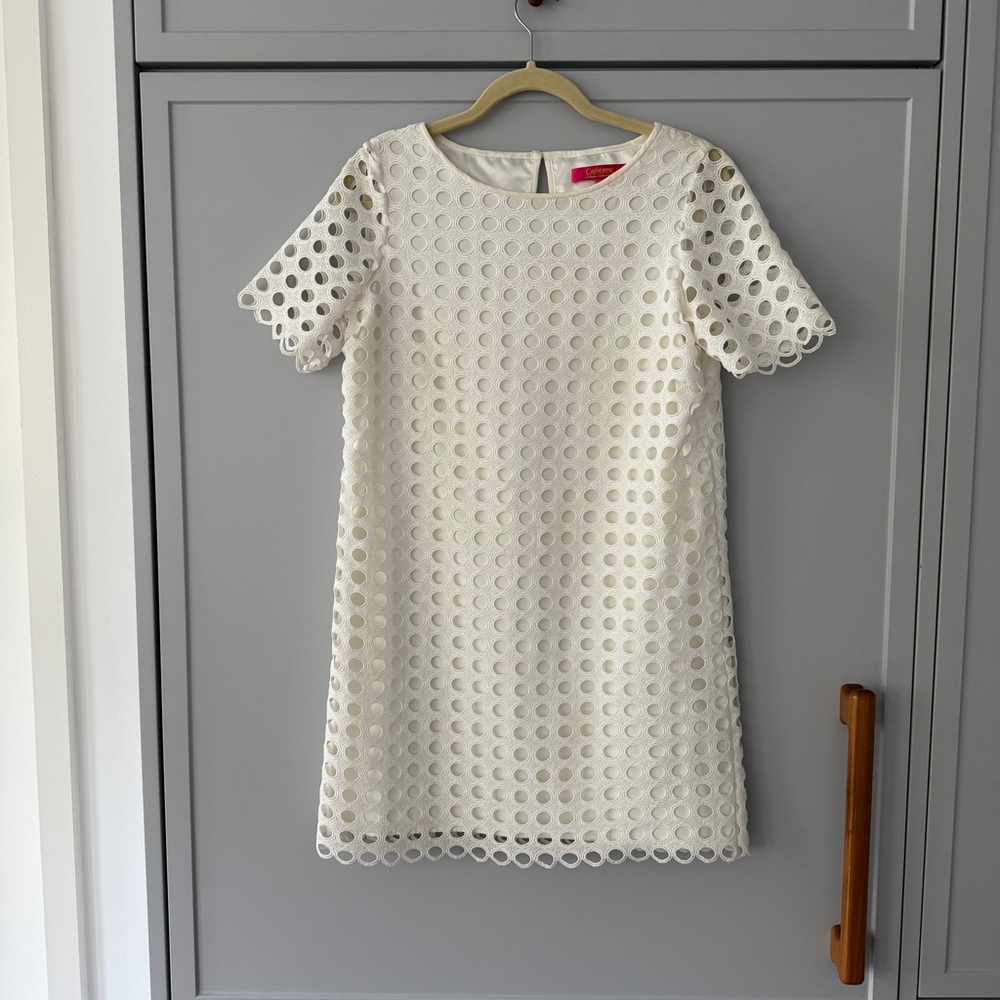 Catherine Malandrino White Eyelet Shift Dress (Size 4)